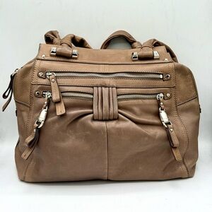 B Makowsky Soft Leather Satchel Bag Taupe / Tan Vintage ✔️Authentic - EUC